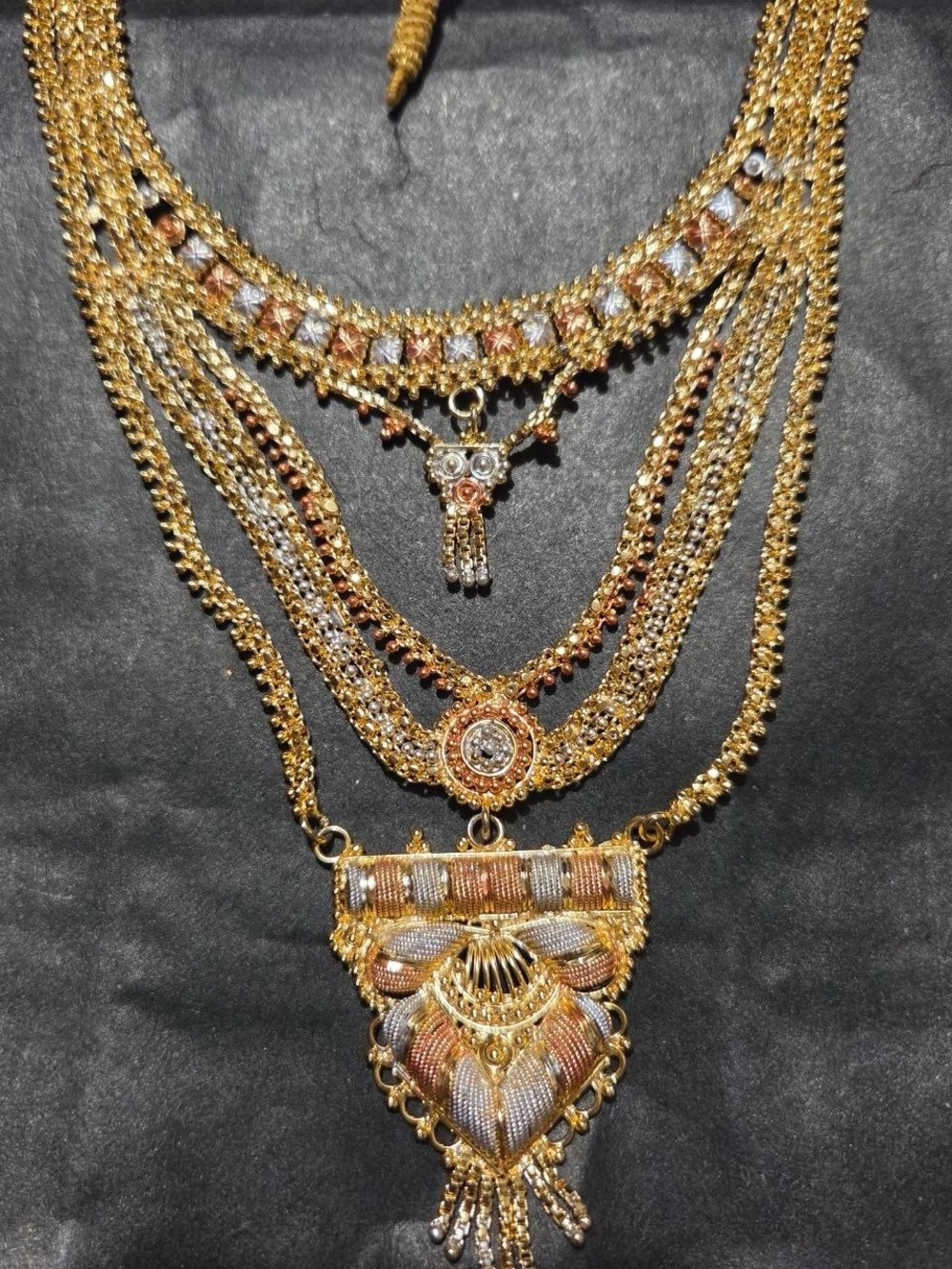 Gold Multi-Tone Layered Statement Necklace - Women Jewelry